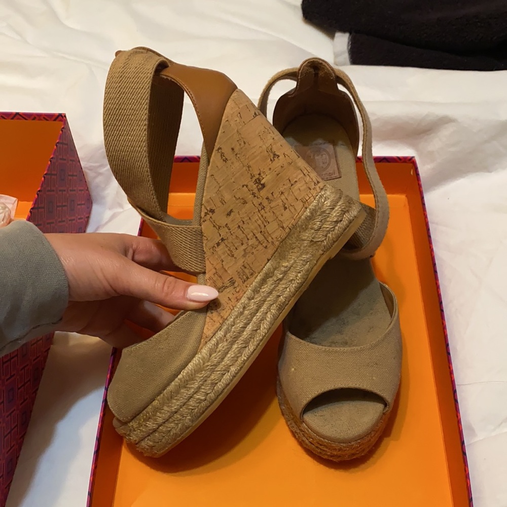 Tory Burch Peep-Toe Cork Wedge